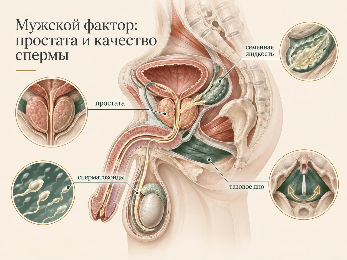 Мужской фактор: предстательная железа, семенная жидкость, сперматозоиды и тазовое дно