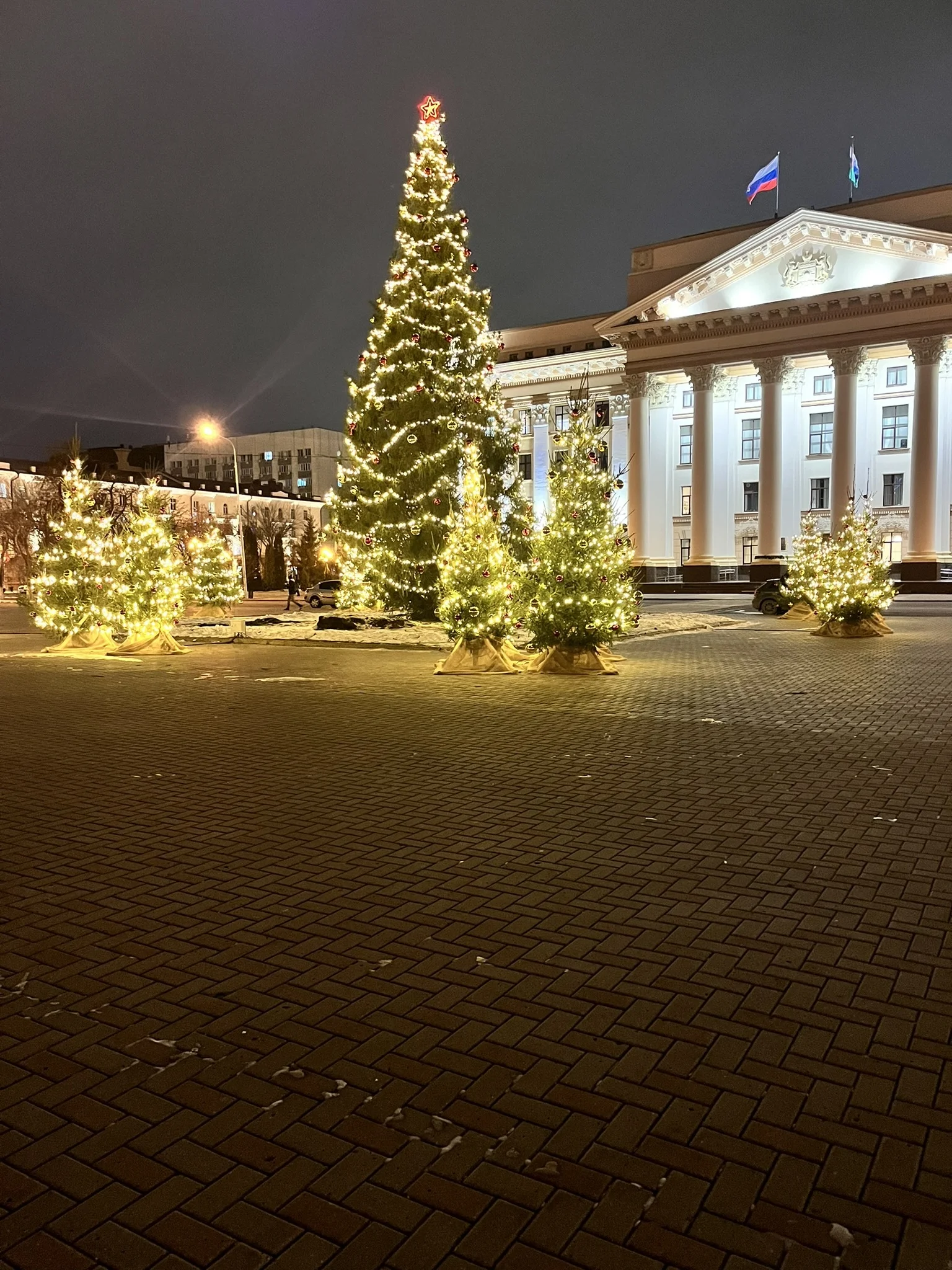 Реальная праздничная ёлка у здания администрации города Тюмени