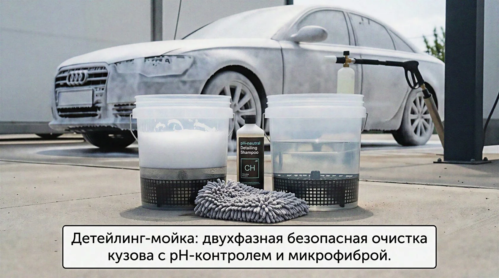 Детейлинг-мойка автомобиля: двухфазная и трехфазная безопасная очистка кузова и подвески с grit guard