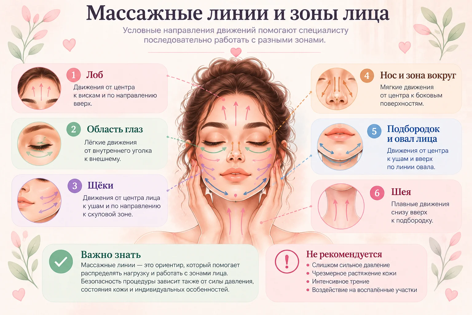Основные массажные линии и зоны лица: ориентиры для работы специалиста.