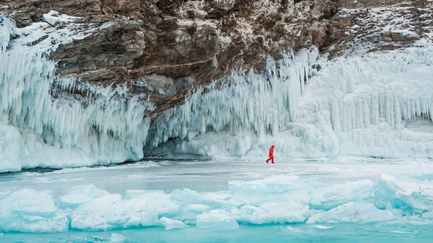 Winter ice and shoreline at Lake Baikal, Russia