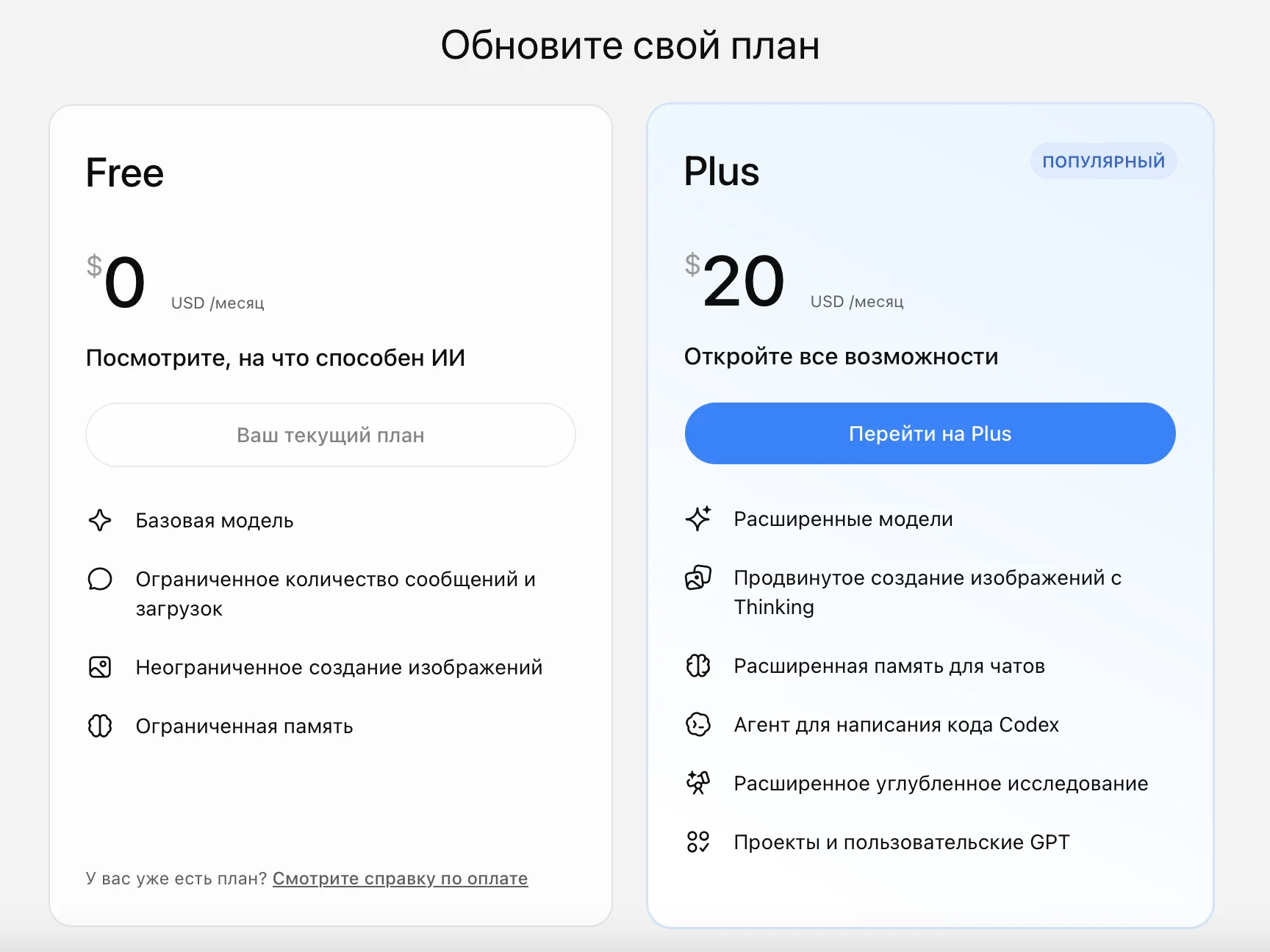 Тарифы ChatGPT Plus