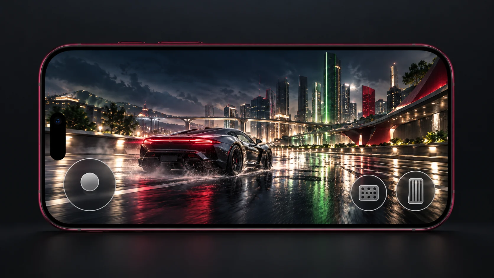 Художественная игровая сцена с автомобилем на экране iPhone