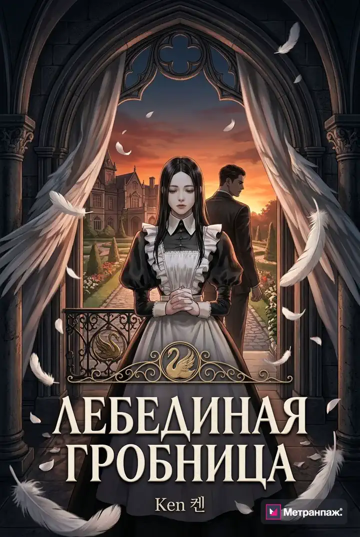 Обложка романтической книги «Лебединая горничная», созданная нейросетью в Метранпаже