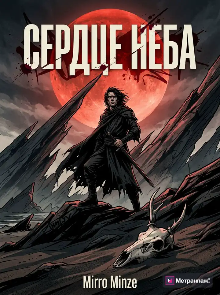 Обложка книги «Сердце неба» — фэнтези, обложка собрана нейросетью Метранпажа