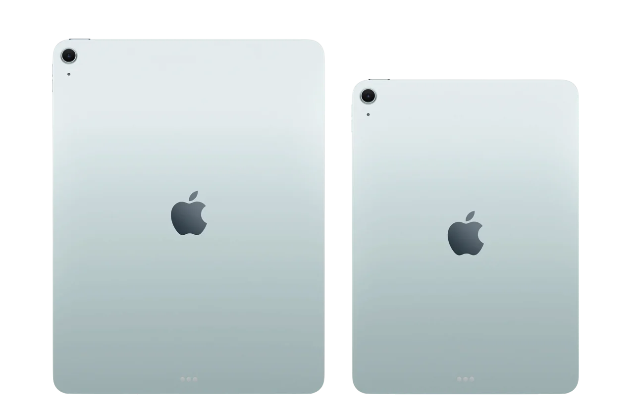 Корпус iPad Air M4 сбоку: тонкий алюминий, кнопки и Touch ID, четыре цвета