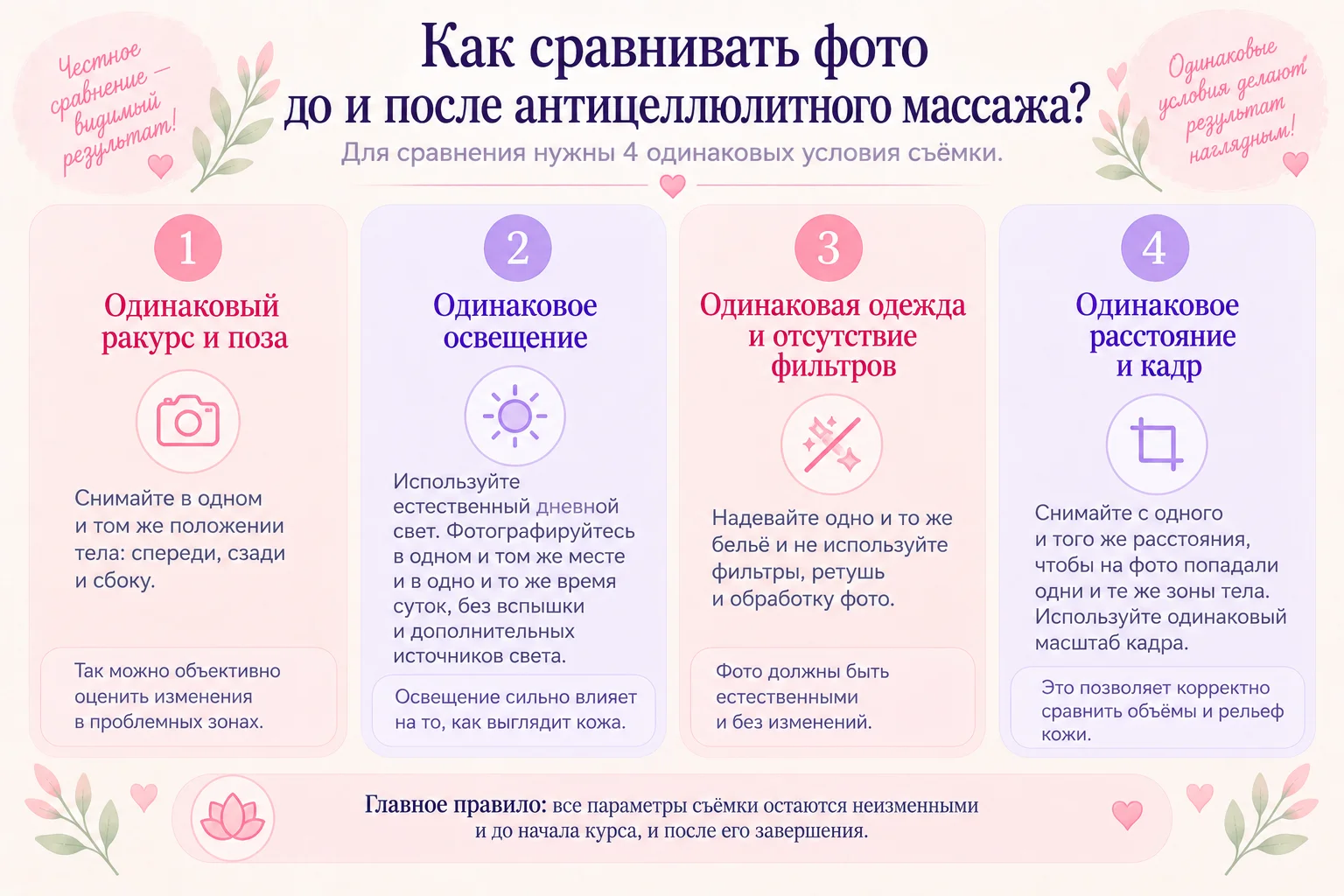 Четыре правила сопоставимых фото до и после