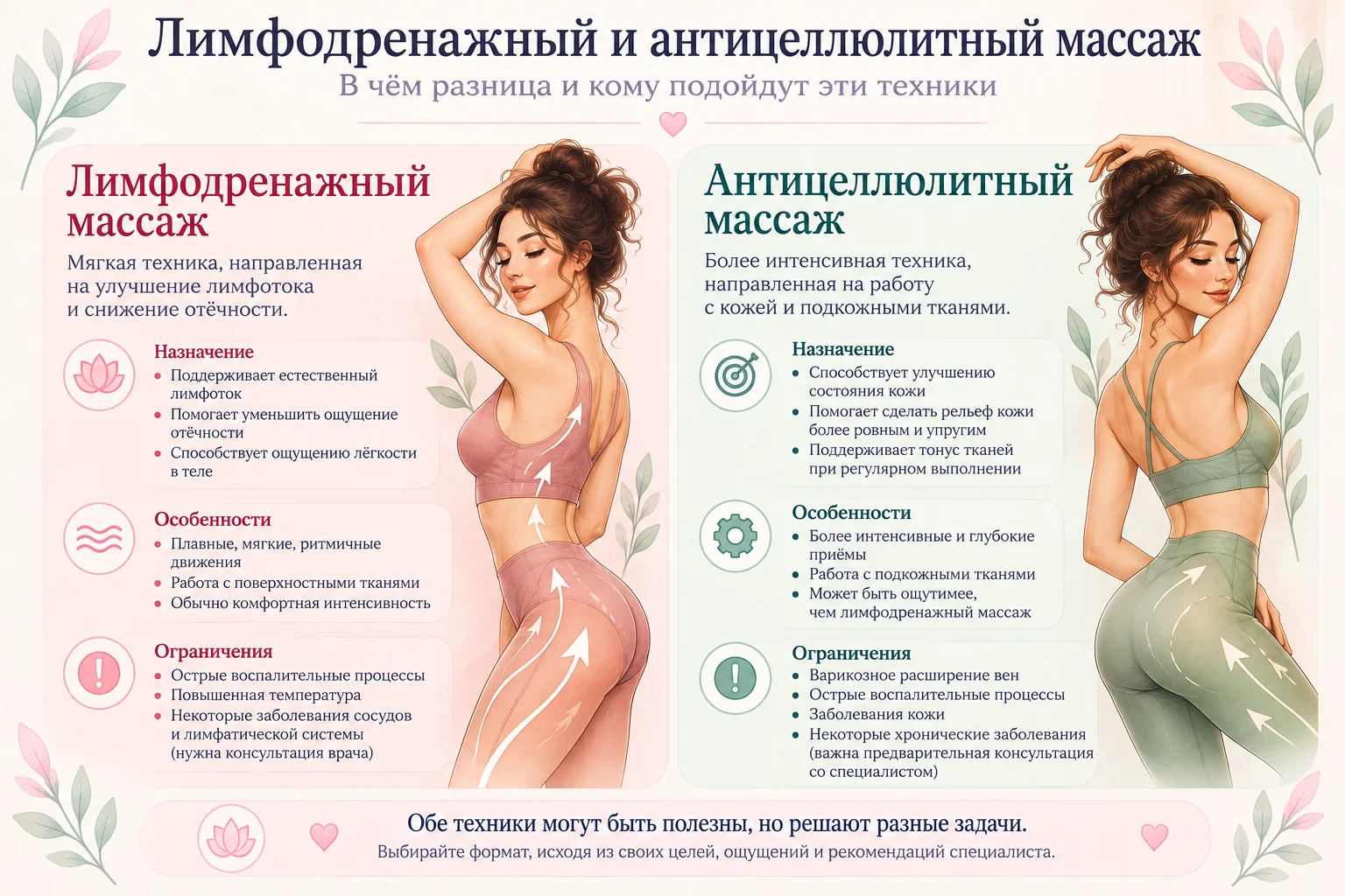 Лимфодренажный и антицеллюлитный массаж: различия и ограничения.