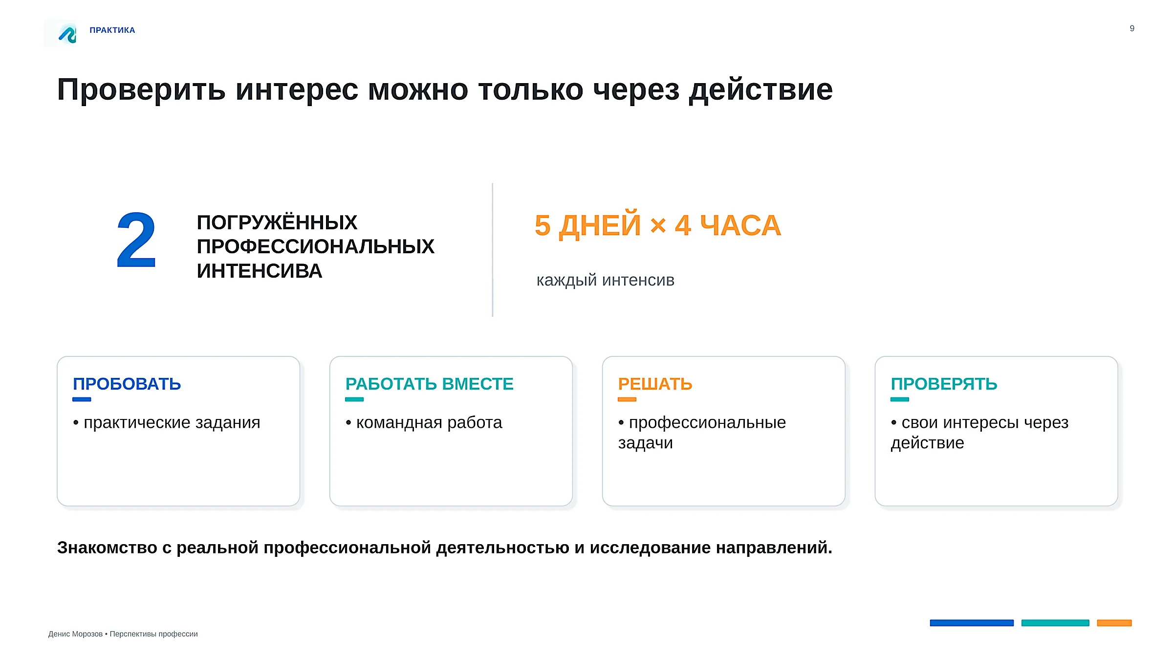 Слайд о практике и профессиональных интенсивах