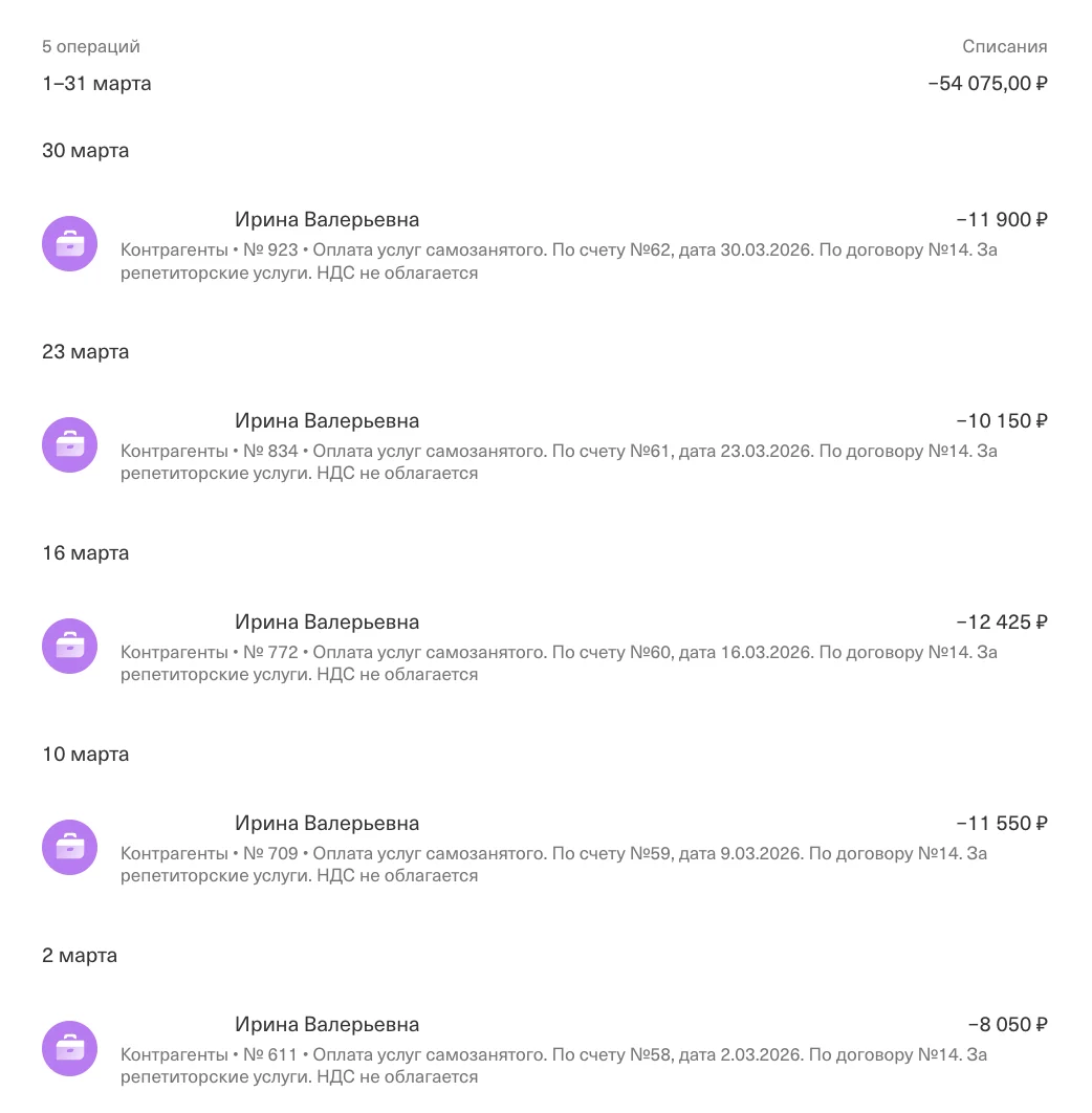 Выплата преподавателю за месяц