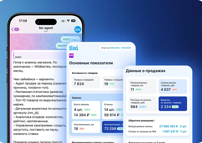 ИИ Агент ILAI в чате и аналитических отчётах