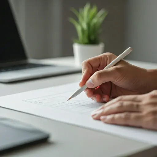 Close-up of a designer's hands sketching a design plan