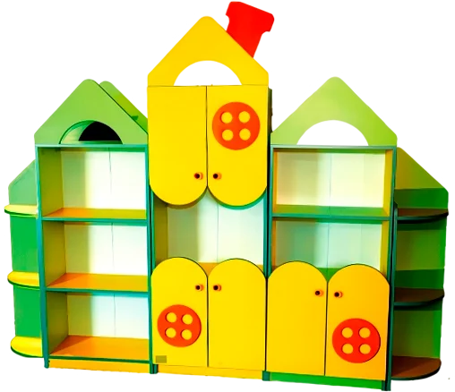 Ассортимент игровой мебели для детского сада — красочная стенка в виде домика