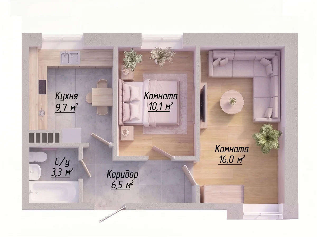 2-комнатная 45,6 м²