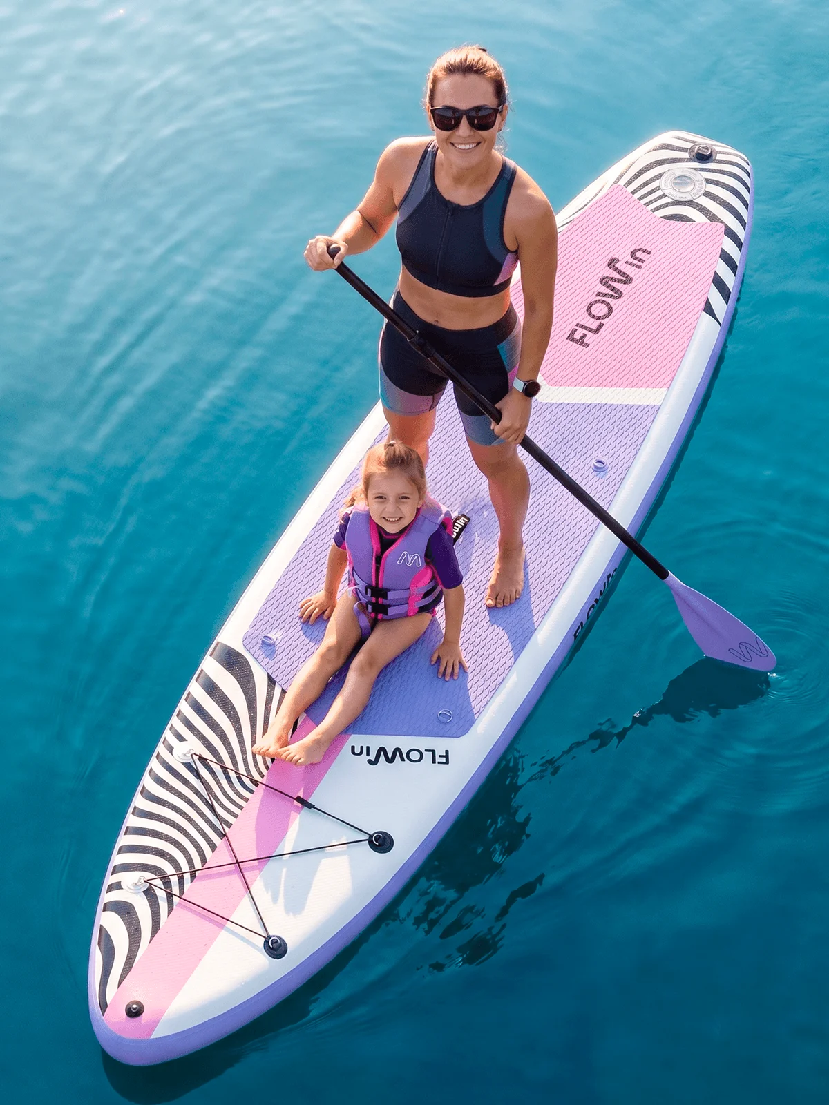 Flowin Violet 335 — лимитированная надувная SUP-доска 335×82×15 см с дерзким принтом, комплект 8 предметов