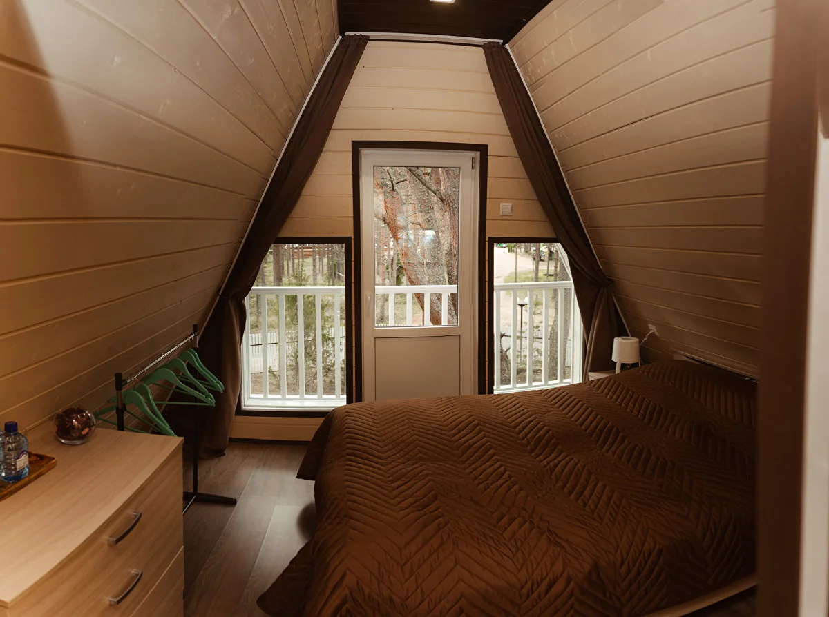 Главная спальня A-Frame с выходом на балкон