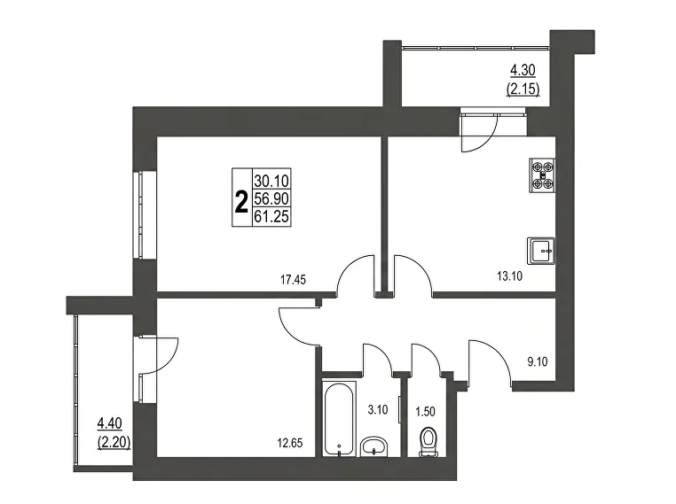 Планировка 61.25 м²