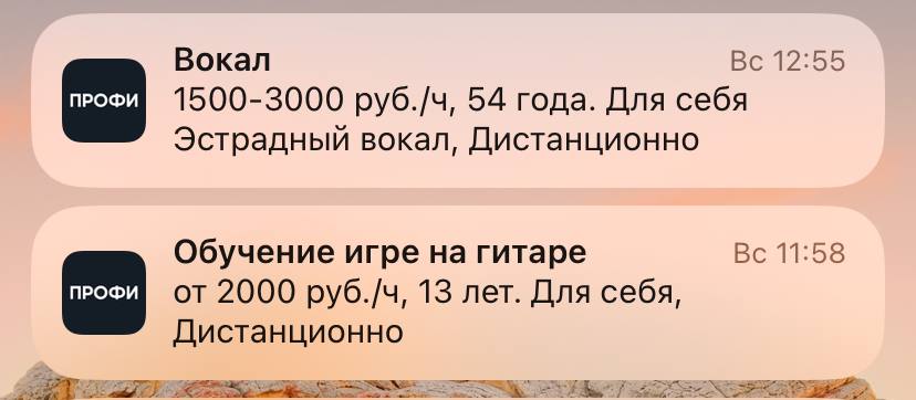 Уведомление Профи.ру о заказе