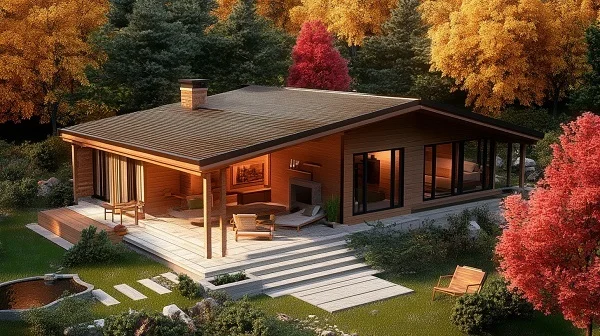 Баня фахверк Honki3 6Х13 с зонированной террасой