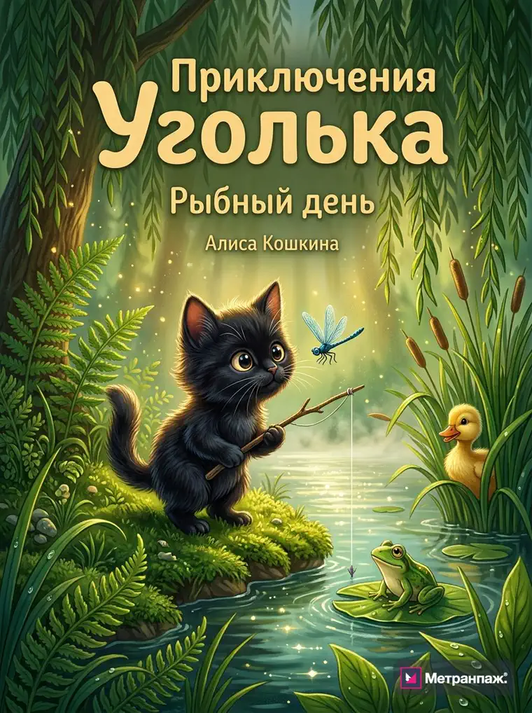 Обложка книги для детей «Приключения Уголька», собрана нейросетью онлайн