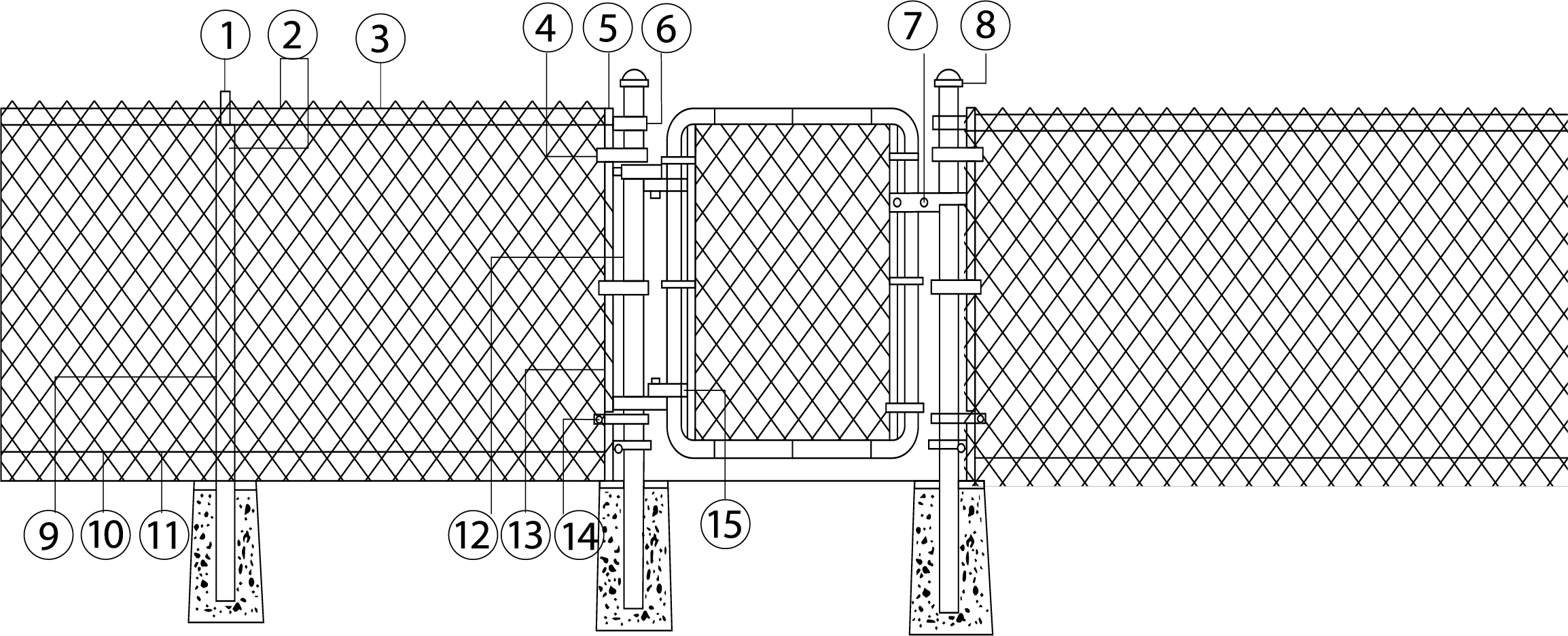 Схема ограждения из сетки рабицы — элементы и крепеж