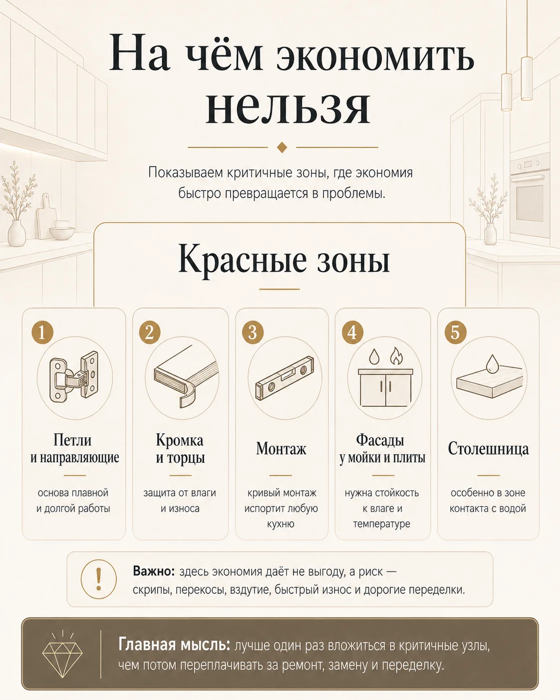 Инфографика: на чём нельзя экономить при заказе кухни