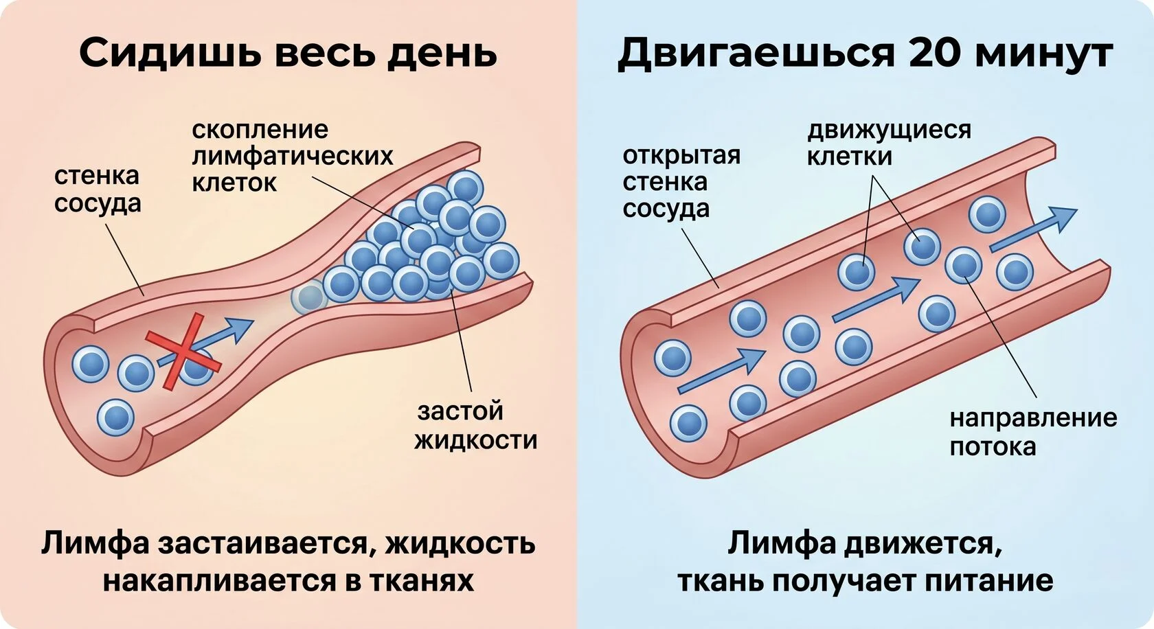 Лимфатический сосуд: застой против движения